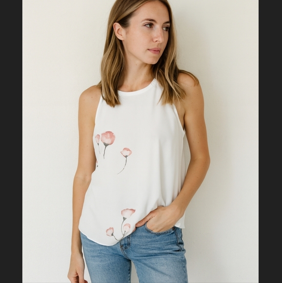 Wilfred Tops - Aritzia Wilfred Ivory Floral Sleeveless Top